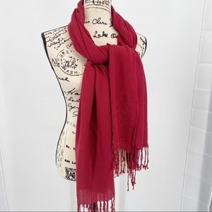 Fringe Lightweight Scarf Wrap Wine Red 100 Rayon